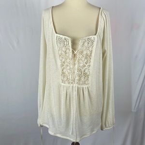 NWT Express Ivory Gauze Lace Up Front Long Sleeve Off Shoulder Top - Size Small